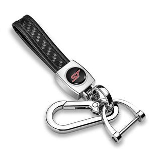 iPick Image for Ford Focus ST in Black Real Black Carbon Fiber Loop-Strap Chrome Hook Key Chain, Official Licensed