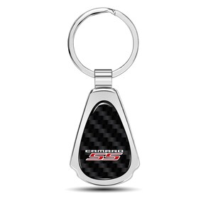 iPick Image for Chevrolet Camaro SS Real Black Carbon Fiber Chrome Metal Teardrop Key Chain, Official Licensed