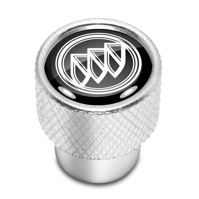 iPick Image para el logotipo de Buick en negro sobre tapas de válvula de neumático de aluminio Easy-Grip plateadas brillantes, con licencia oficial. imagen 2