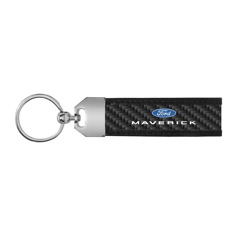 iPick Image for Ford Maverick Real Carbon Fiber Leather Key Chain with Black Stitching, Official Licensed Bild 2