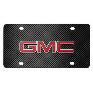 iPick Image for GMC Red 3D Logo Inlay on Black Carbon Fiber Pattern Stainless Steel License Plate, Official Licensed