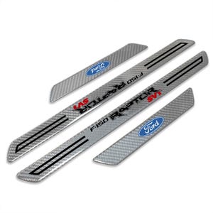 Ford F-150 Raptor SVT Silver Real Carbon Fiber 4 Pcs Universal Door Sill Step Protector Guard Decal Plates, Licensed!