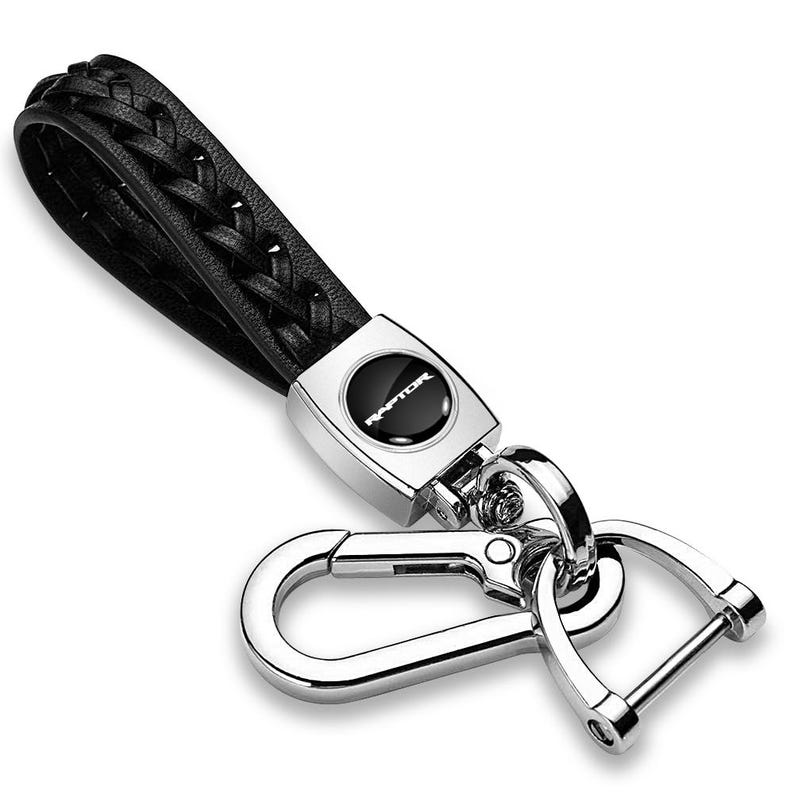 iPick Image for Ford F-150 Raptor in Black Braided Rope Style Genuine Black Leather Key Chain, Official Licensed image 1