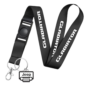 iPick Image for Jeep Gladiator Full-Color Die-Cut Metal Key Chain with Printed Logo Black Lanyard Strap, Official Licensed