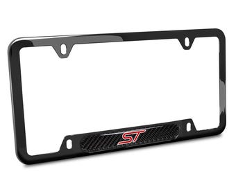 iPick Image for Ford Focus ST Real Carbon Fiber Insert Black Stainless Steel License Plate Frame, Official Licensed