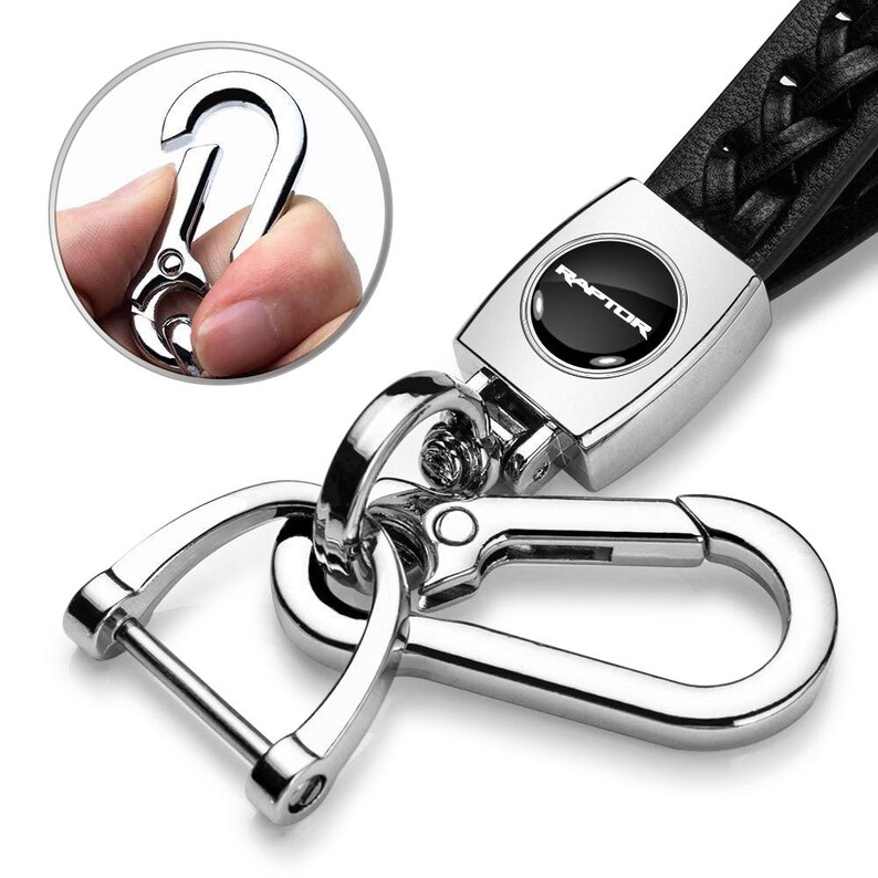 iPick Image for Ford F-150 Raptor in Black Braided Rope Style Genuine Black Leather Key Chain, Official Licensed image 2