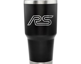 Imagen de iPick para Ford Focus RS, vaso de viaje de acero inoxidable negro de 30 oz con doble pared sellada al vacío, con licencia oficial.