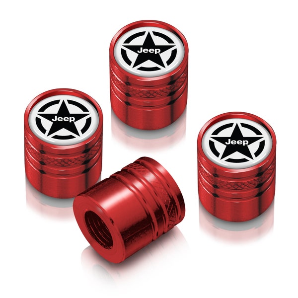 iPick Image made for Jeep Willys Star Logo in White on Red Aluminum Cylinder-Style Tire Valve Stem Caps, Official Licensed