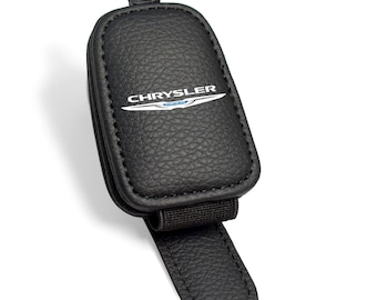 Chrysler Rectangle Black Leather Magnetic Sunglass Holder Car Sun Visor Mount Clip, Licensed!