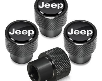 iPick Image for Jeep Logo on Black Easy-Grip Premium Aluminum Tire Valve Stem Caps, Official Licensed