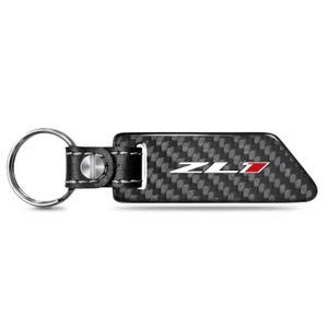 iPick Image for Chevrolet Camaro ZL1 Black Real Carbon Fiber Blade Style with Black Leather Strap Key Chain, Official Licensed
