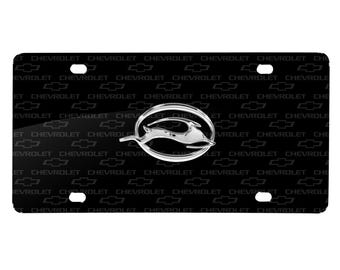 iPick Image for Chevrolet Impala in 3D Logo on Logo Pattern Black Aluminum License Plate, Official Licensed