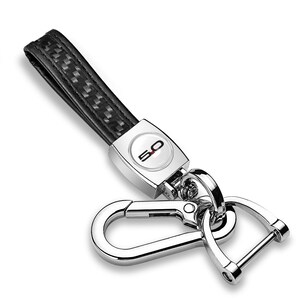 iPick Image for Ford Mustang 5.0 in White Real Carbon Fiber Loop-Strap Chrome Hook Key Chain, Official Licensed