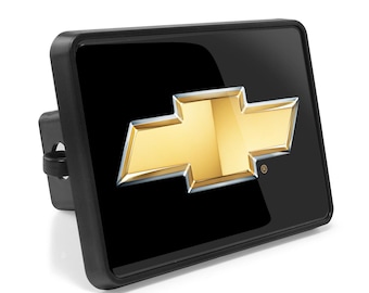 iPick Image for Chevrolet Golden Bow-tie UV Graphic Black Plate on ABS Plastic 2 inch Tow Hitch Cover, Official Licensed