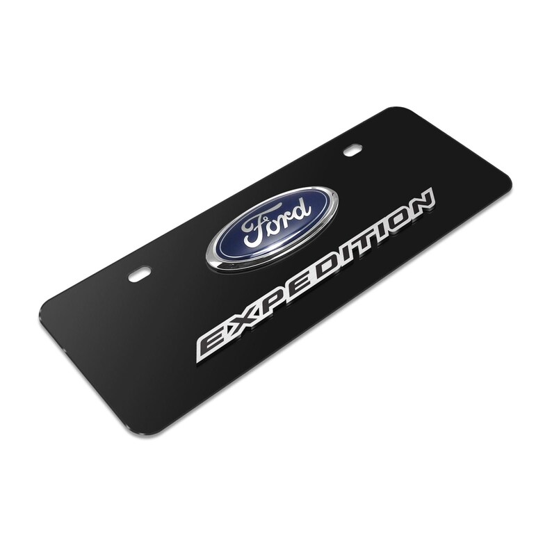 Placa de matrícula de acero inoxidable negra de tamaño medio con diseño europeo de 12" x 4.25" de iPick Image para Ford Expediti3D Logo, con licencia oficial. imagen 3