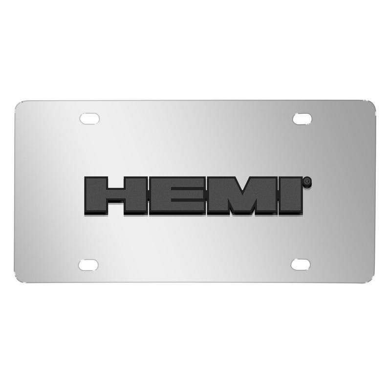 Imagen iPick para el logotipo HEMI 3D, logotipo gris oscuro sobre placa de matrícula de acero inoxidable cromado con espejo, con licencia oficial imagen 1