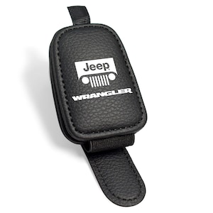 Jeep Wrangler Rectangle Black Leather Magnetic Sunglass Holder Car Sun Visor Mount Clip, Licensed!