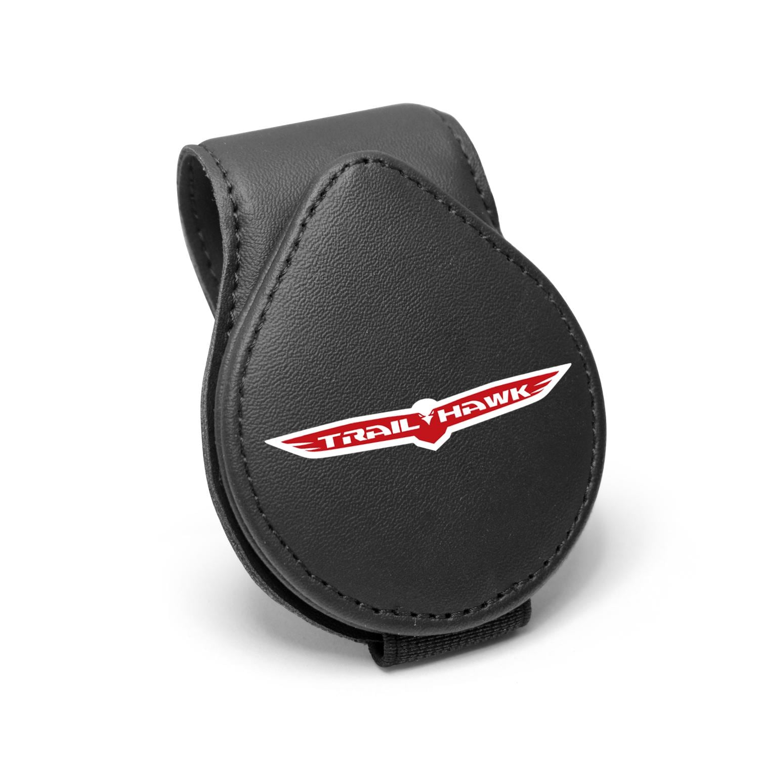 Jeep Trailhawk Black Leather Magnetic Sunglass Holder Car Sun Visor Mount Clip, Licensed!