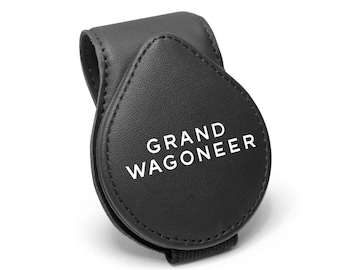 Jeep Grand Wagoneer Black Leather Magnetic Sunglass Holder Car Sun Visor Mount Clip, Licensed!