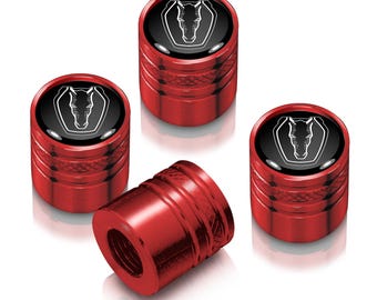 iPick Image for Ford Mustang Dark-Horse in Black on Red Cylinder-Style Aluminum Tire Valve Stem Caps, Official Licensed