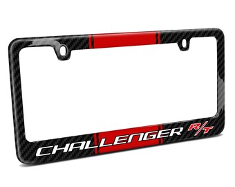 iPick Image for Dodge Challenger R/T Red Racing Stripe Black Real Carbon Fiber License Frame, Official Licensed