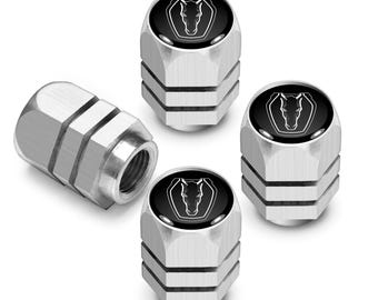 iPick Image for Ford Mustang Dark-Horse in Black on Silver Hexagon Shape Aluminum Tire Valve Stem Caps, Official Licensed