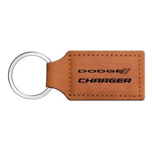 iPick Image for Dodge Charger Rectangular Brown Leather Key Chain, Official Licensed