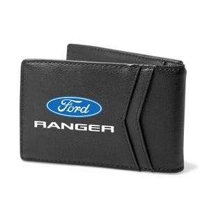 iPick Imagen hecha para Ford Ranger Cartera de hombre plegable delgada de cuero PU negra resistente a RFID, con licencia oficial