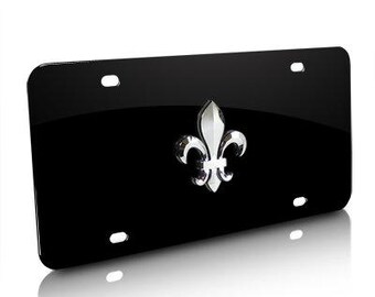 iPick Image for Fleur-De-Lis FDL 3d Chrome Metal Logo Black Stainless Steel License Plate, Official Licensed