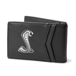 Imagen de iPick creada para la billetera plegable delgada de cuero sintético negro para hombre Ford Mustang GT350R, resistente a RFID, con licencia oficial