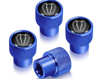 iPick Image for Ford Mustang Dark-Horse in Black on Blue Diamond-Cut Grip Aluminum Tire Valve Stem Caps, Official Licensed