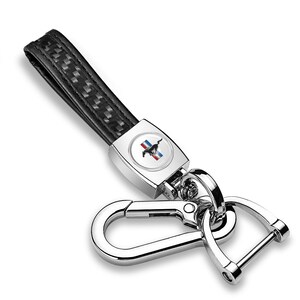 iPick Image for Ford Mustang Tri-Bar in White Real Carbon Fiber Loop-Strap Chrome Hook Key Chain, Official Licensed
