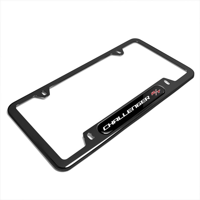 iPick Image for Dodge Challenger R/T Black Insert Black Stainless Steel License Plate Frame, Official Licensed image 3