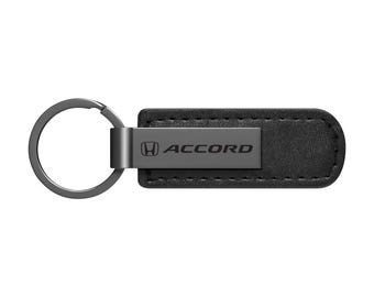 iPick Image for Honda Accord Black PU Leather Strap Black Metal Bar Key Chain, Official Licensed