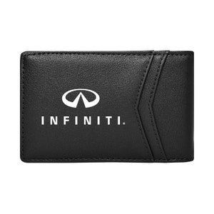 iPick Imagen hecha para INFINITI Cartera de hombre plegable delgada de cuero PU negra resistente a RFID, con licencia oficial