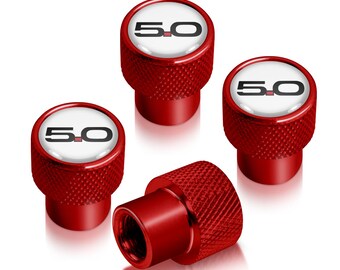 iPick Image for Ford Mustang 5.0 Logo in White on Red Easy-Grip Aluminum Tire Valve Stem Caps, Official Licensed