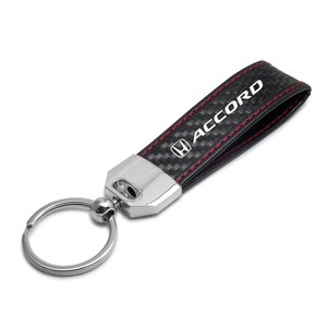 iPick Image for Honda Accord Real Black Carbon Fiber Loop Strap Key Chain with Red Stitching, Official Licensed