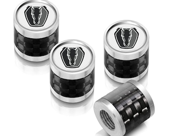 iPick Image for Ford Mustang Dark-Horse in White on Real Carbon Fiber Barrel Silver Aluminum Tire Valve Stem Caps, Official Licensed