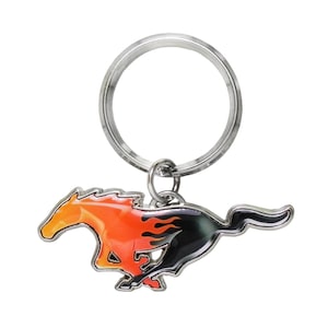 iPick Image for Ford Mustang Flaming Pony Full-Color Die-Cut Metal Key Chain, Key-Charm, Official Licensed