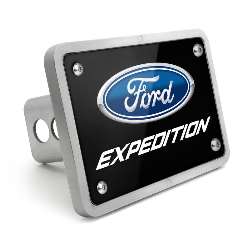 iPick Image for Ford Expedition UV Graphic Black Plate Billet Aluminum 2 x 2 inch Plug Tow Hitch Cover, Official Licensed image 1