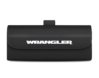 Estuche de cuero negro para gafas de sol Jeep Wrangler, soporte para visera solar de automóvil con clip, ¡con licencia!