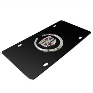 iPick Image for Cadillac 3D Metal Logo Black Stainless Steel License Plate, Official Licensed image 3