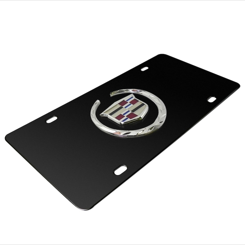 iPick Image for Cadillac 3D Metal Logo Black Stainless Steel License Plate, Official Licensed image 3