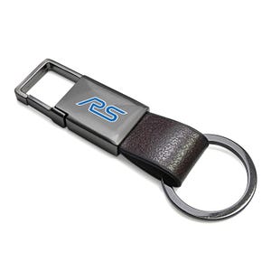 iPick Image for Ford Focus RS Brown Leather Strap Gunmetal Pull-out Metal Key Chain, Official Licensed