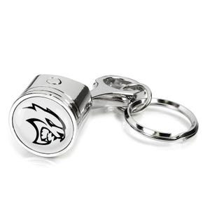 iPick Image for Dodge Hellcat Logo in White Chrome Finish Engine Piston and Rod Metal Key Chain, Official Licensed