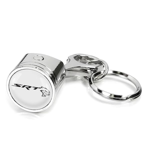 iPick Image for Dodge SRT Hellcat Logo in White Chrome Finish Engine Piston and Rod Metal Key Chain, Official Licensed