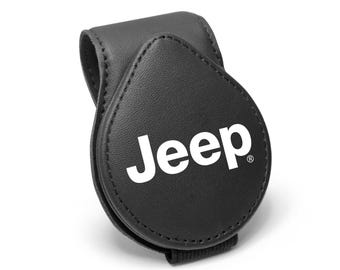 Jeep Black Leather Magnetic Sunglass Holder Car Sun Visor Mount Clip, Licensed!