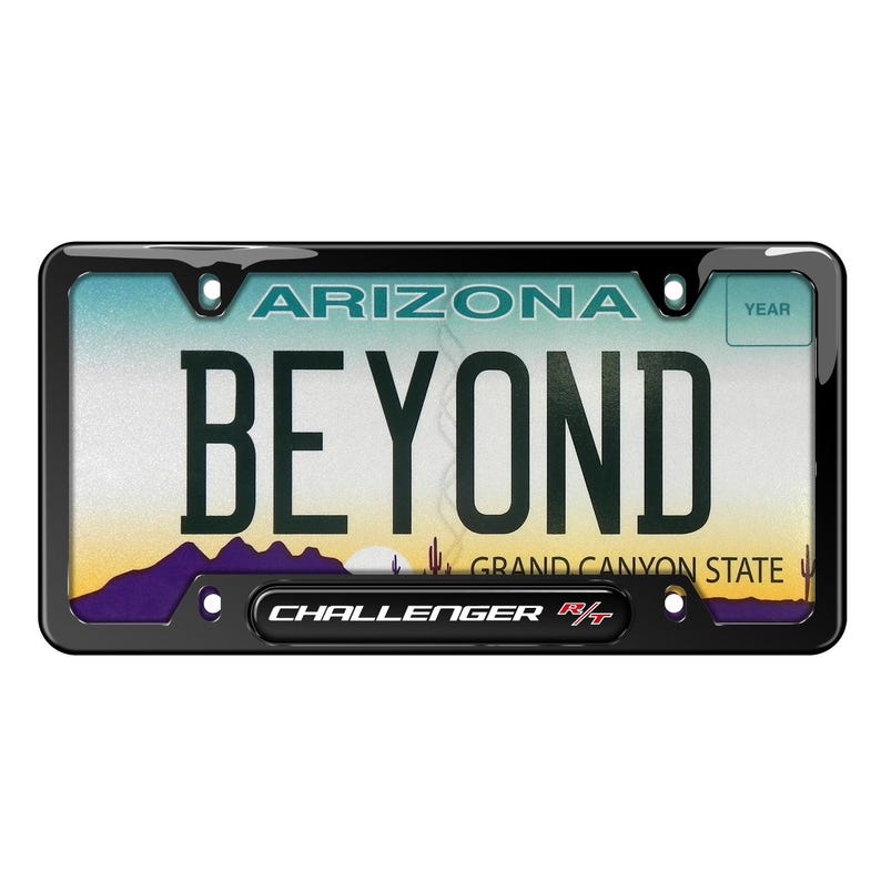 iPick Image for Dodge Challenger R/T Black Insert Black Stainless Steel License Plate Frame, Official Licensed image 2