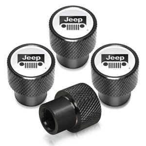 iPick Image for Jeep Grill Logo in White on Black Easy-Grip Premium Aluminum Tire Valve Stem Caps, Official Licensed