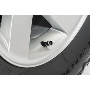Tapas de válvula de neumático de aluminio plateado con barril de fibra de carbono real para Ford Mustang 5.0 en color negro, ¡con licencia! imagen 2